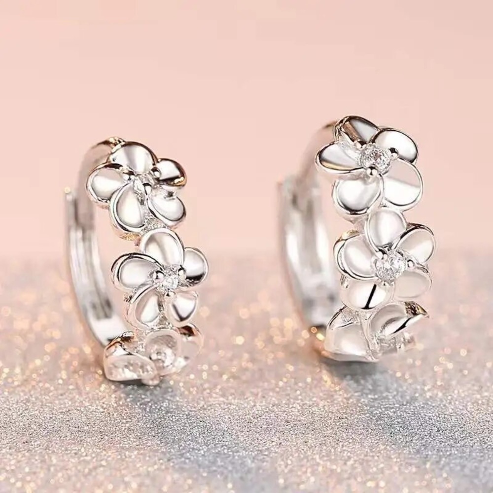 925 Sterling silver romantic plum bossom crystal earrings for women fashion - Picture 2 of 6